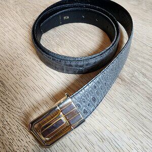 Reversible Leather Belt Black Gray Croc Texture Gold Buckle Size 38